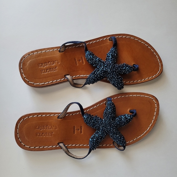 Kristen's Kloset Women's Blue Beaded and Sequins Starfish Sandals Size 7 - Picture 2 of 5